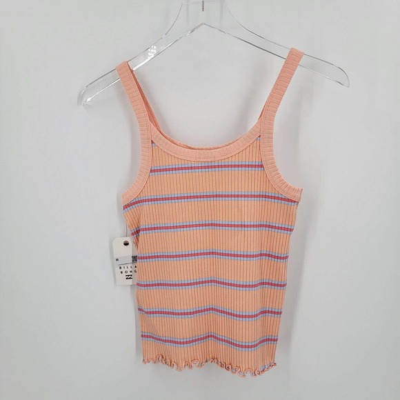 Billabong The Baby Tank Size Large Ribbed Fitted Striped Peach Pink Blue NEW - Picture 8 of 13
